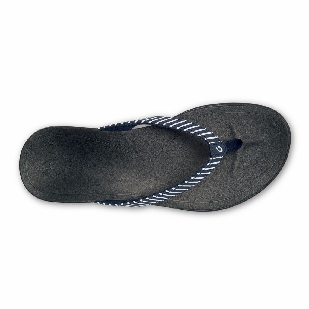 Olukai Women's Hoopio Flip Flop - Trench Blue / Stripe US351-689